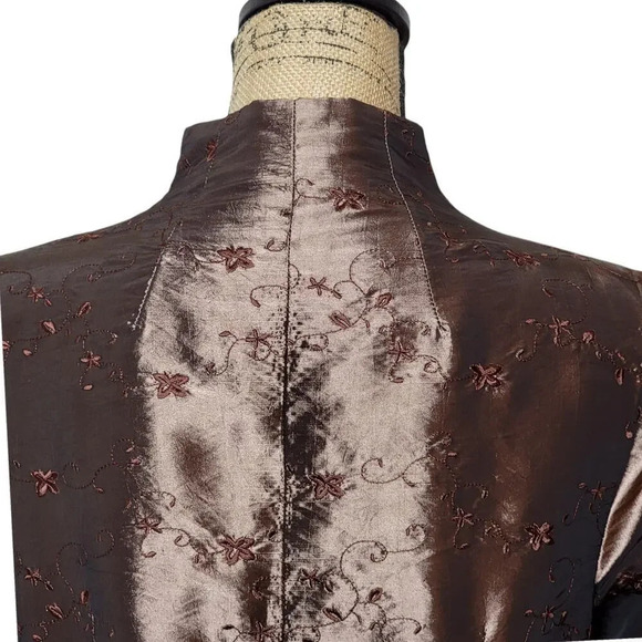 Asian Bronze Satin Women's Oriental Lined Jacket Imperial Inspired Size Medium - Picture 14 of 15